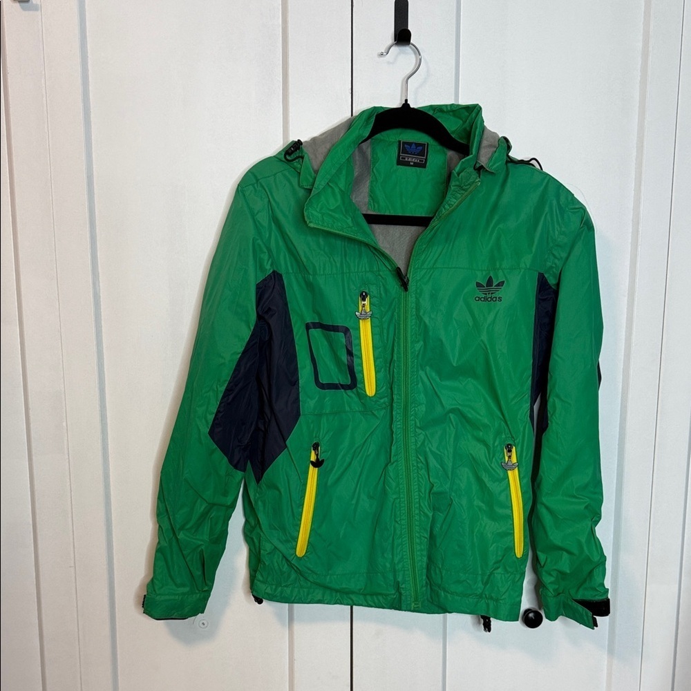 Adidas Green Jacket with Yellow and Navy Accents - Medium